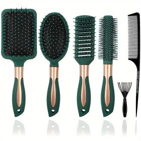6pcs Hairdressing Comb Brush Set Paddle Air Cushion/Oval Air Bag/Rib/Round Curling/Rat Tail/Hair Brush Cleaning Comb
