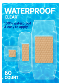 BAND-AID Brand Clear Waterproof Adhesive Bandages, Assorted, 60 Ct