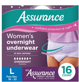 Assurance Women's Incontinence & Postpartum Underwear, Large, Overnight (16 Count)