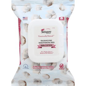 Swisspers Makeup Removal Wipes 100% Cotton Fragrance Free Gentle Face Cleanser Soft & Hypoallergenic Pads - MakeupWipes