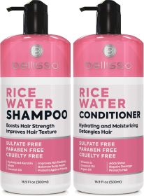 Rice Water Shampoo and Conditioner Set Sulfate Free, Thickening Formula for Women and Men - Bellisso