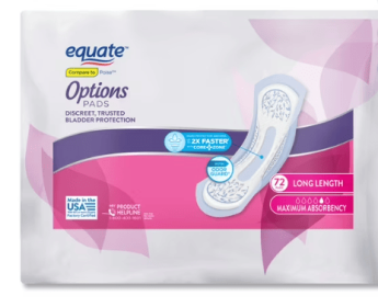 Equate Options Women's Incontinence Pads, Maximum Absorbency, Long Length, 72 Count