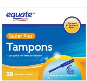 Equate Tampons with Premium Plastic Applicators, Unscented, Super Plus (36 Count)