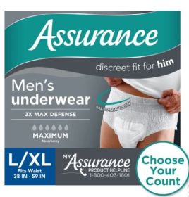 Assurance Men's Incontinence Underwear, L/XL, Maximum Absorbency (36 Count) - Assurance Men's Incontinence Underwear,
