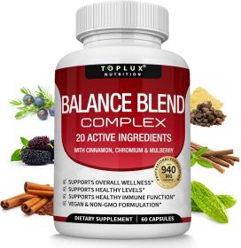 Premium Natural Balance Blend Complex Supplement - Natural 20 Herbs and Vitamins for Men Women, 60 Capsules
