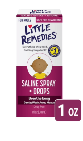 Little Remedies Saline Spray and Drops, Safe for Newborns, Gently Wash Away Mucus from Cold, 1 fl oz