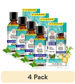 (4 pack) GuruNanda Oil Pulling with Coconut Mint & Essential Oils & Vitamins D, E, K2 - Natural Mouthwash, Travel Size - 3oz