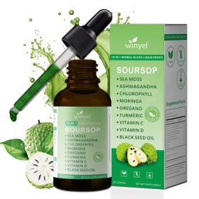 WINYEL Soursop Drops 10-in-1 with seaweed, moringa, black seed oil, oregano, ashwagandha, chlorophyll | Vegan | 2 fl oz - 1PCS