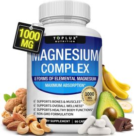 Magnesium Complex Supplement 1000mg - Chelated for Easy Absorption for Bones, Muscle, Energy, Vegan - capsule
