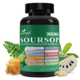 Soursop supplement containing 20 herbal extracts- Vegan, 60 capsules. - 1 PCS