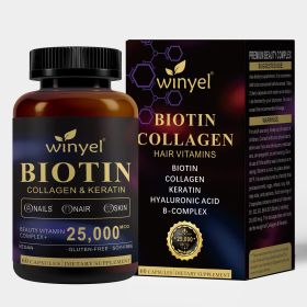 Biotin | Collagen | Hyaluronic Acid | Keratin -Hair, Skin & Nails - Vitamins B1, B2, B3, B6 & B7 - for Women & Men| 60 Capsules - 1 PCS