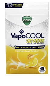 Vicks Vapo Cool Severe Menthol Drops, Cold Medicine for Sore Throat Remedy, Honey Lemon