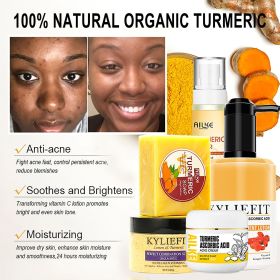 AILKE Turmeric Skin Care, Brightening, Anti Spot, Reduce Acne, With Body Scrub, Lotion, Face Cream, Soap, Toner - Set