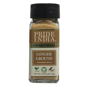 Pride of India | Ginger Fine Ground 1.65 oz (46.77 gm) | Perfect for Cooking, Baking, Tea, Curries, Soups | All Natural, Vegan- Spices