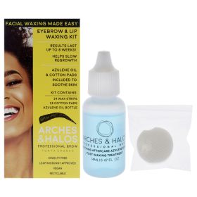 Eyebrow and Lip Waxing Kit by Arches and Halos for Women - 50 Pc 24 Wax Strips, 25 Cotton Pads, 0.47oz Azulene Oil - Women
