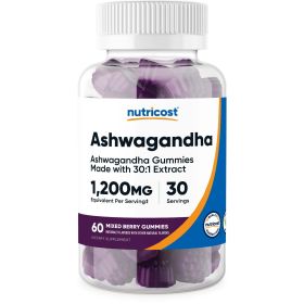 Nutricost Ashwagandha Supplement Gummies 1200mg Equivalent (Mixed Berry), 60 Gummies, 30 Servings - eSupplements, llc