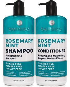 Rosemary Oil and Mint Shampoo and Conditioner Set Sulfate Free with Peppermint Moisturizing Products for Women and Men- Bellisso