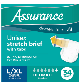 Assurance Large/XLarge Unisex Stretch Briefs with Tabs 34 Count