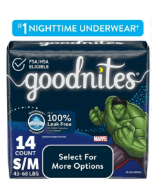 Goodnites Bedwetting Underwear for Boys, S/M (43-68 lbs), 14 Ct (Select for More)