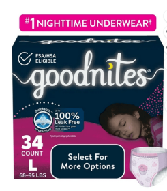 Goodnites Bedwetting Underwear for Girls, L (68-95 lbs), 34 Ct (Select for More)