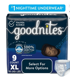 Goodnites Bedwetting Underwear for Boys, XL (95-140+ lbs), 9 Ct (Select for More)