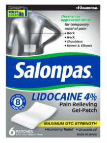 Salonpas Lidocaine Pain Relieving Gel-Patch with Maximum Strength Lidocaine, 6 Count