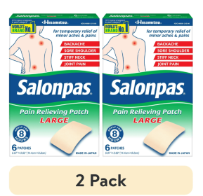 (2 pack) Salonpas 8 Hour Pain Relief Patch with Camphor 3.1% & Menthol 6% for Back & Muscles, Large, 6 Count