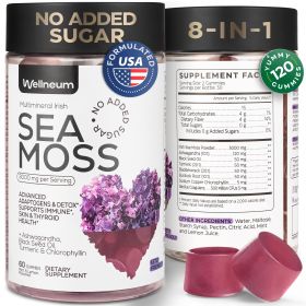Multimineral Irish Sea Moss Gummies for Immunity Thyroid Health Skin Detox with Black Seed Oil Bladderwrack Ashwagandha-Wellneum