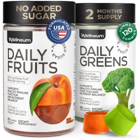 Super Greens Gummies for Adults-Immunity Health, Energy Nutrient Balance 600 Mg Fruits Blend 60 Count-Wellneum