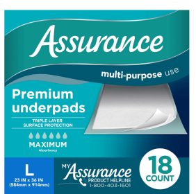 Assurance Maximum Absorbency Unisex Premium Underpad, L, 18 count