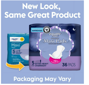 Equate Maxi Pads with Flexi-Wings, Unscented, Extra Heavy Overnight, Size 5 (36 Count)