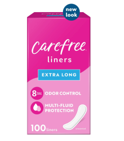 Carefree Regular Panty Liners, Extra Long, Flat, Unscented, 8 Hour Odor Control, 100 Ct - Carefree