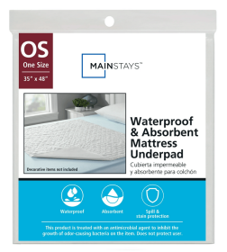 Mainstays Waterproof and Absorbent Soft Top Machine Washable Mattress Underpad, One Size